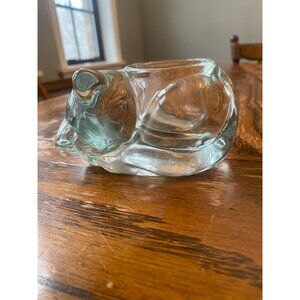 Vintage Indiana Glass Clear Heavy Glass Sleeping Kitty Cat Candle Holder